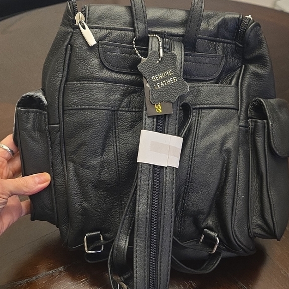 Black Leather Backpack-new - Picture 2 of 3